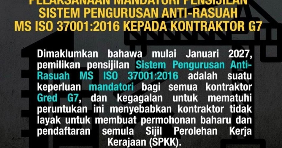 CIDB G7 Contractors: Mandatory ISO 37001 ABMS Certification from 1 January 2027